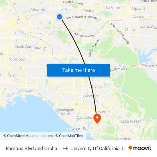 Ramona Blvd and Orchard St to University Of California, Irvine map