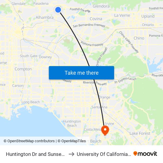 Huntington Dr and Sunset Blvd  E to University Of California, Irvine map