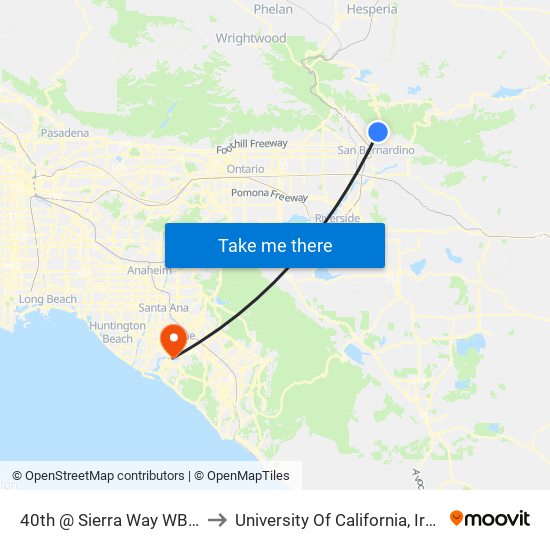 40th @ Sierra Way WB FS to University Of California, Irvine map