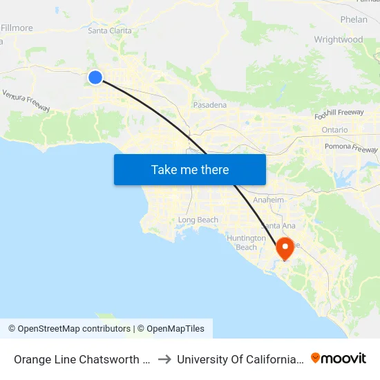 Orange Line Chatsworth Station to University Of California, Irvine map