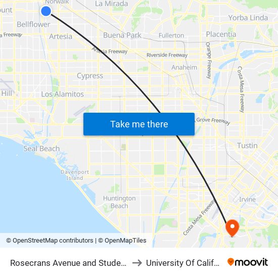 Rosecrans Avenue and Studebaker Road N/E to University Of California, Irvine map