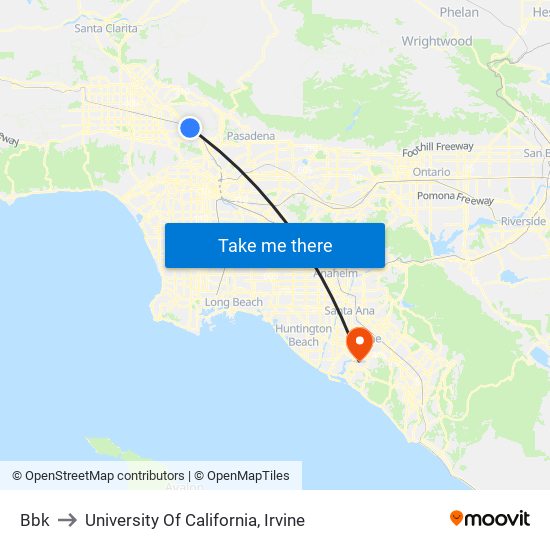 Bbk to University Of California, Irvine map