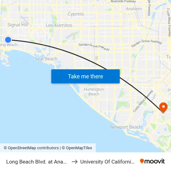 Long Beach Blvd. at Anaheim St. to University Of California, Irvine map