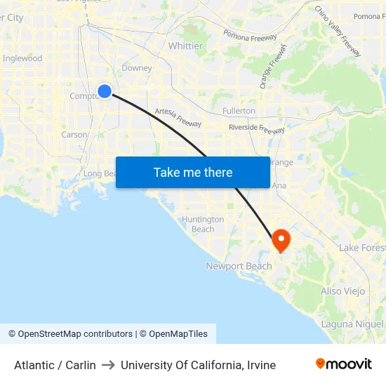 Atlantic / Carlin to University Of California, Irvine map