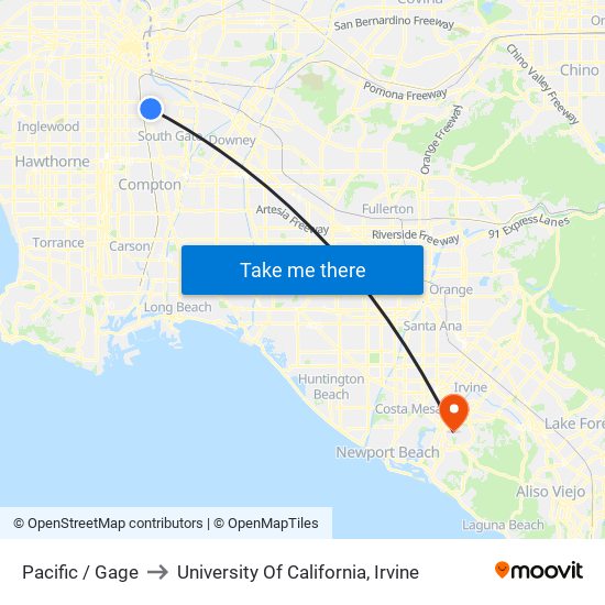 Pacific / Gage to University Of California, Irvine map