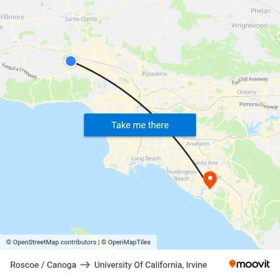 Roscoe / Canoga to University Of California, Irvine map