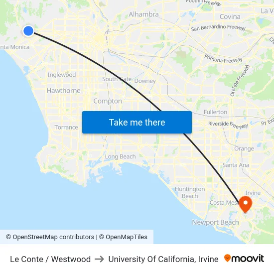 Le Conte / Westwood to University Of California, Irvine map