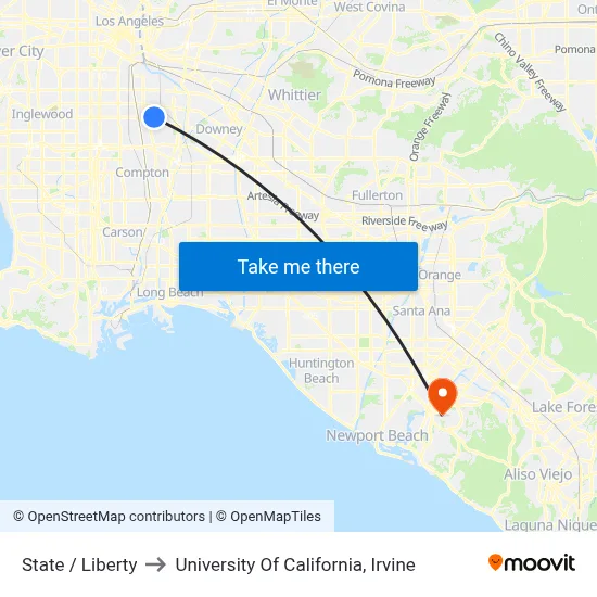 State / Liberty to University Of California, Irvine map