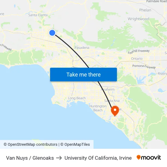 Van Nuys / Glenoaks to University Of California, Irvine map