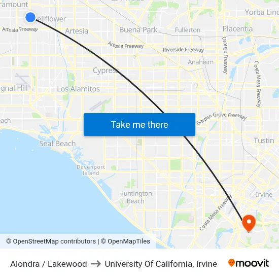Alondra / Lakewood to University Of California, Irvine map