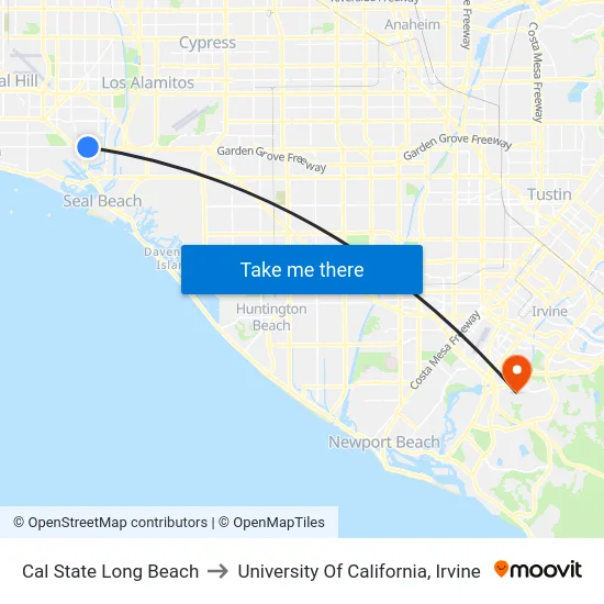 Cal State Long Beach to University Of California, Irvine map