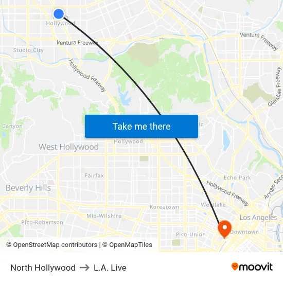North Hollywood to L.A. Live map