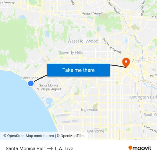 Santa Monica Pier to L.A. Live map