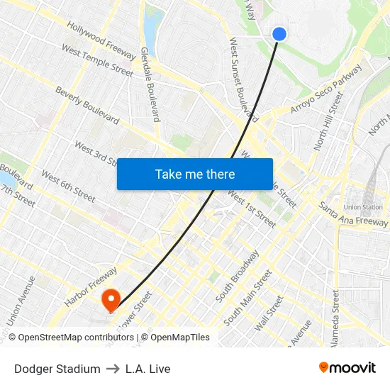 Dodger Stadium to L.A. Live map