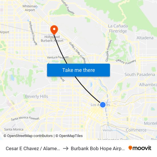 Cesar E Chavez / Alameda to Burbank Bob Hope Airport map