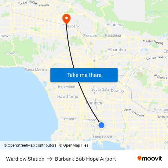 Wardlow Station to Burbank Bob Hope Airport map