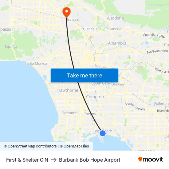 First & Shelter C N to Burbank Bob Hope Airport map