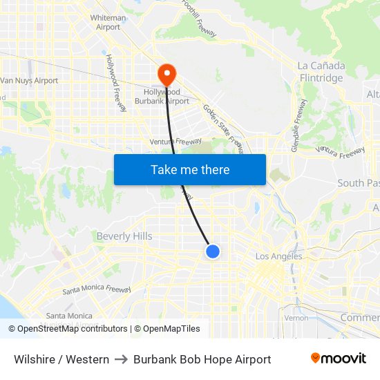 Wilshire / Western to Burbank Bob Hope Airport map