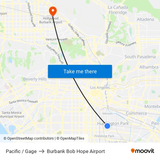 Pacific / Gage to Burbank Bob Hope Airport map