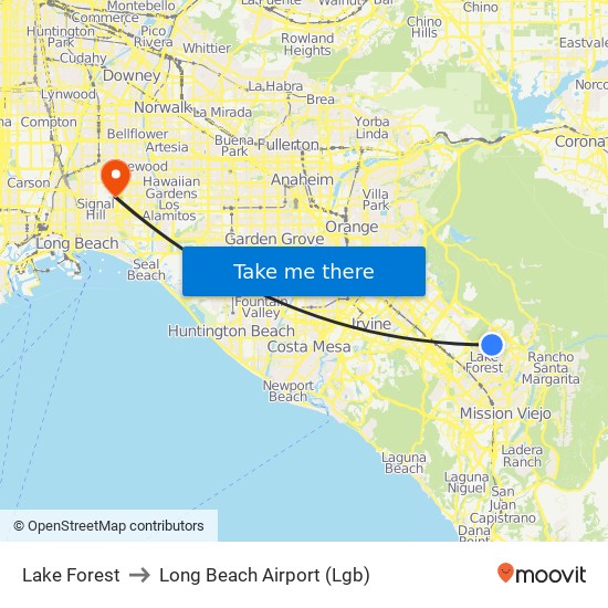 Lake Forest to Long Beach Airport (Lgb) map