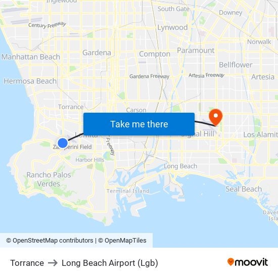 Torrance to Long Beach Airport (Lgb) map