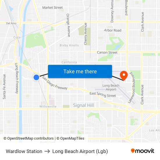 Wardlow Station to Long Beach Airport (Lgb) map