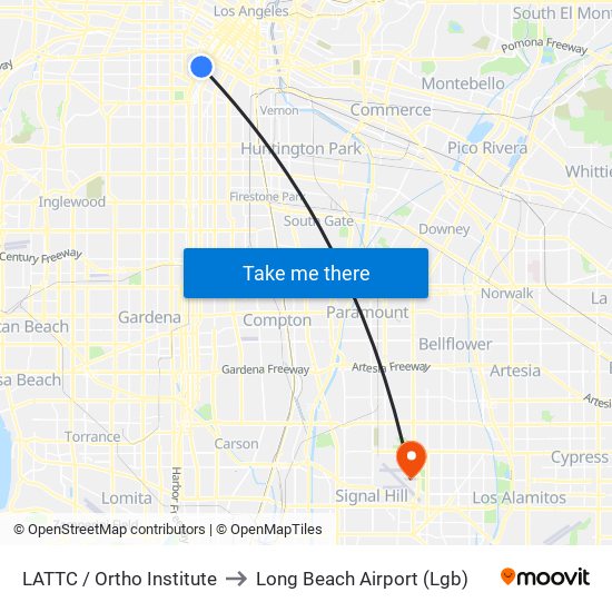 LATTC / Ortho Institute to Long Beach Airport (Lgb) map