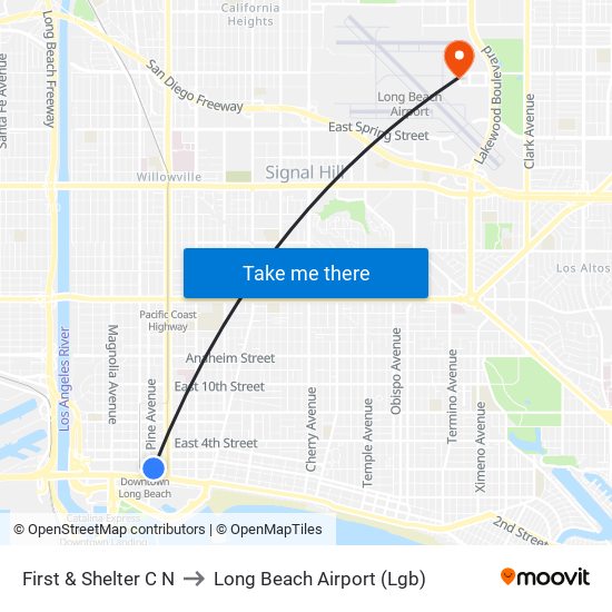 First & Shelter C N to Long Beach Airport (Lgb) map