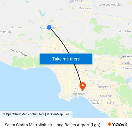 Santa Clarita Metrolink to Long Beach Airport (Lgb) map