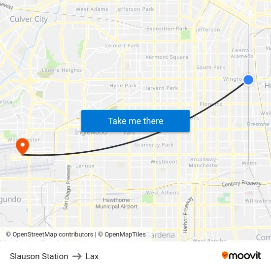 Slauson Station to Lax map