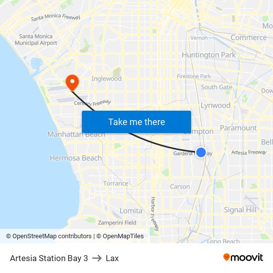 Artesia Station Bay 3 to Lax map