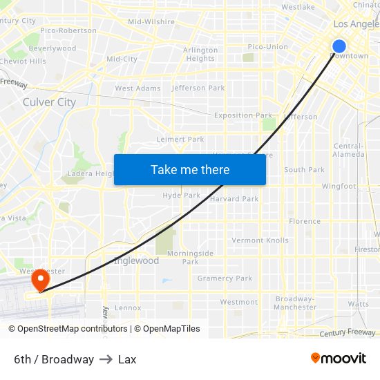 6th / Broadway to Lax map