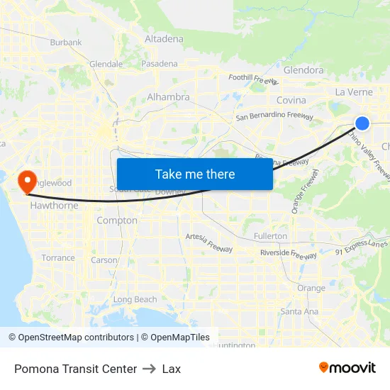 Pomona Transit Center to Lax map