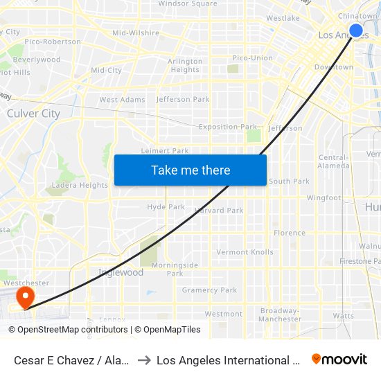 Cesar E Chavez / Alameda to Los Angeles International Airport map