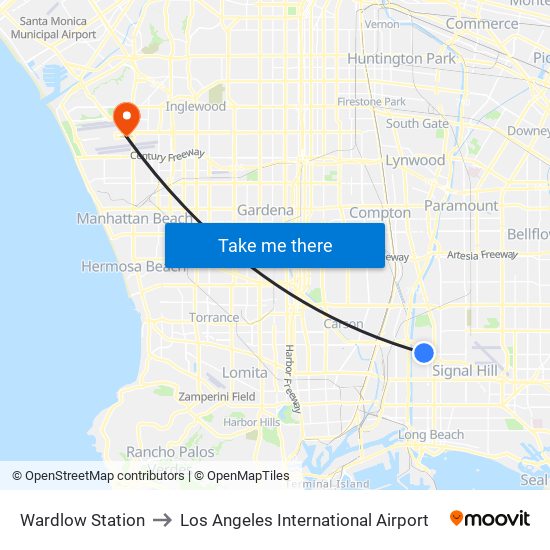 Wardlow Station to Los Angeles International Airport map