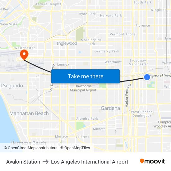 Avalon Station to Los Angeles International Airport map