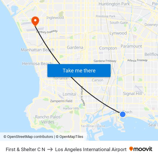 First & Shelter C N to Los Angeles International Airport map