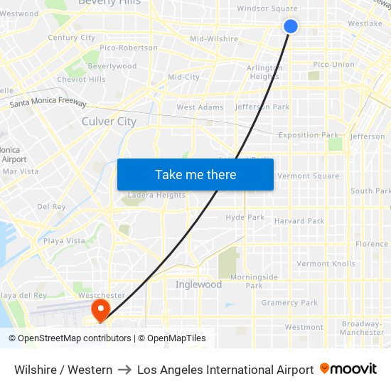 Wilshire / Western to Los Angeles International Airport map