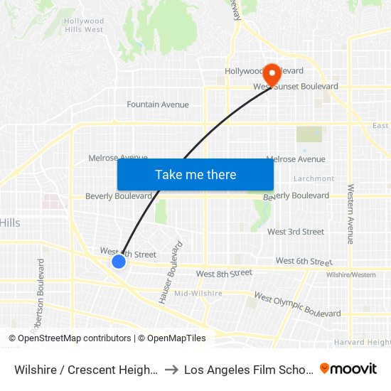 Wilshire / Crescent Heights to Los Angeles Film School map