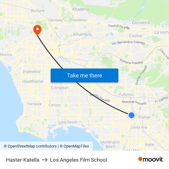 Haster-Katella to Los Angeles Film School map