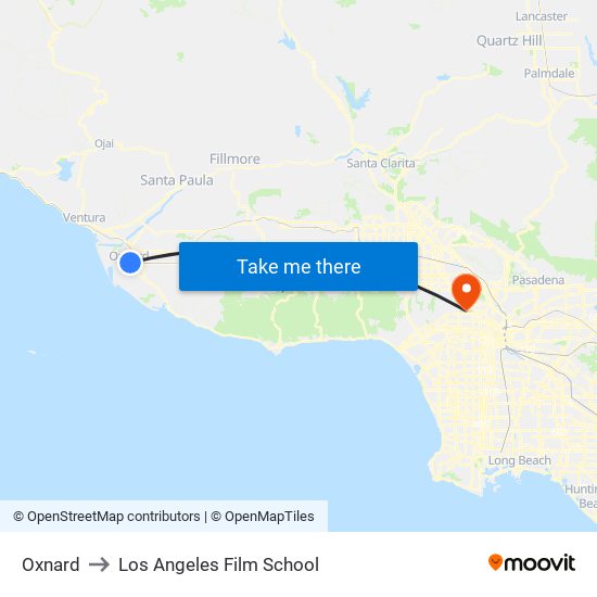 Oxnard to Los Angeles Film School map