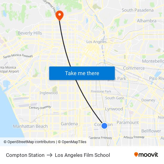 Compton Station to Los Angeles Film School map