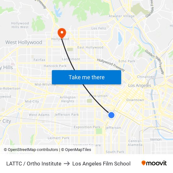 LATTC / Ortho Institute to Los Angeles Film School map