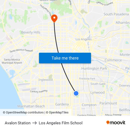 Avalon Station to Los Angeles Film School map