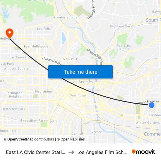 East LA Civic Center Station to Los Angeles Film School map