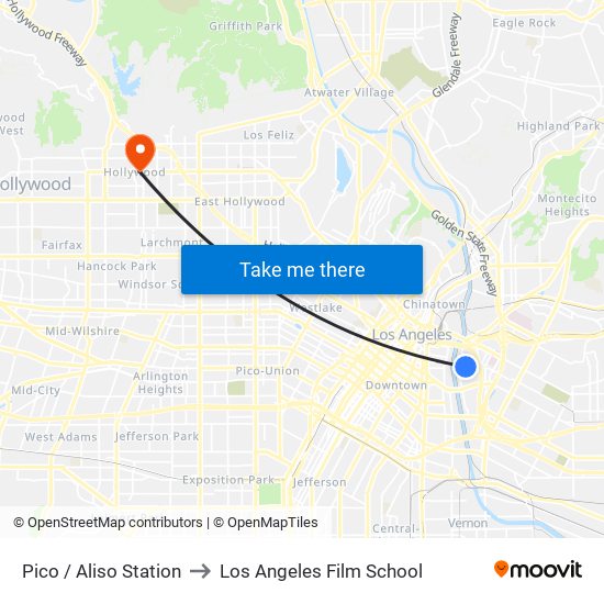 Pico / Aliso Station to Los Angeles Film School map