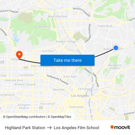Highland Park Station to Los Angeles Film School map