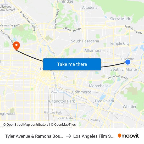 Tyler Avenue & Ramona Boulevard to Los Angeles Film School map