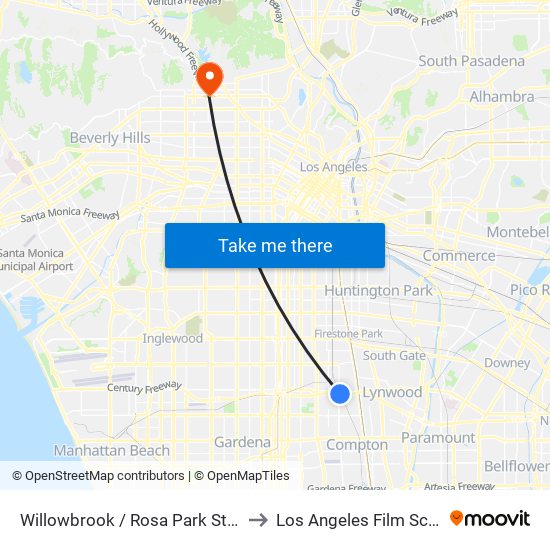 Willowbrook / Rosa Park Station to Los Angeles Film School map