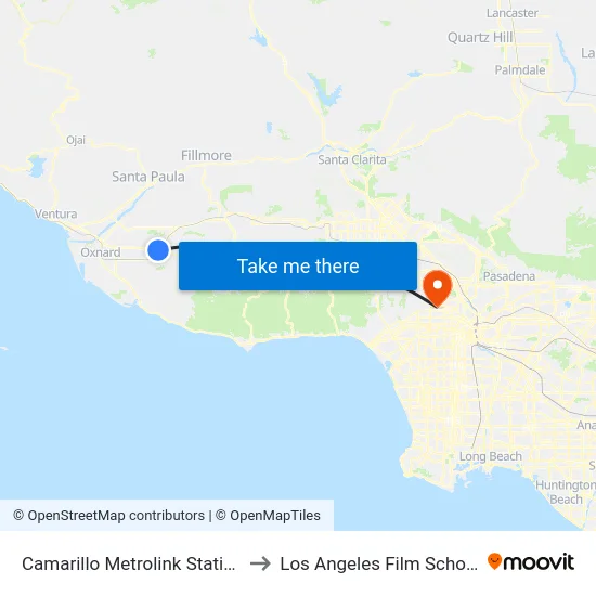 Camarillo to Los Angeles Film School map